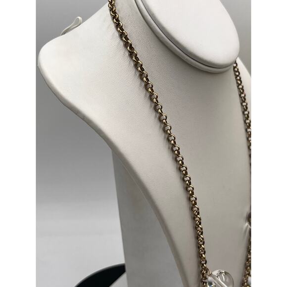 J. Crew Faceted Glass Lucite Bead Cluster Statement Chain Gold Tone Necklace - Picture 6 of 8
